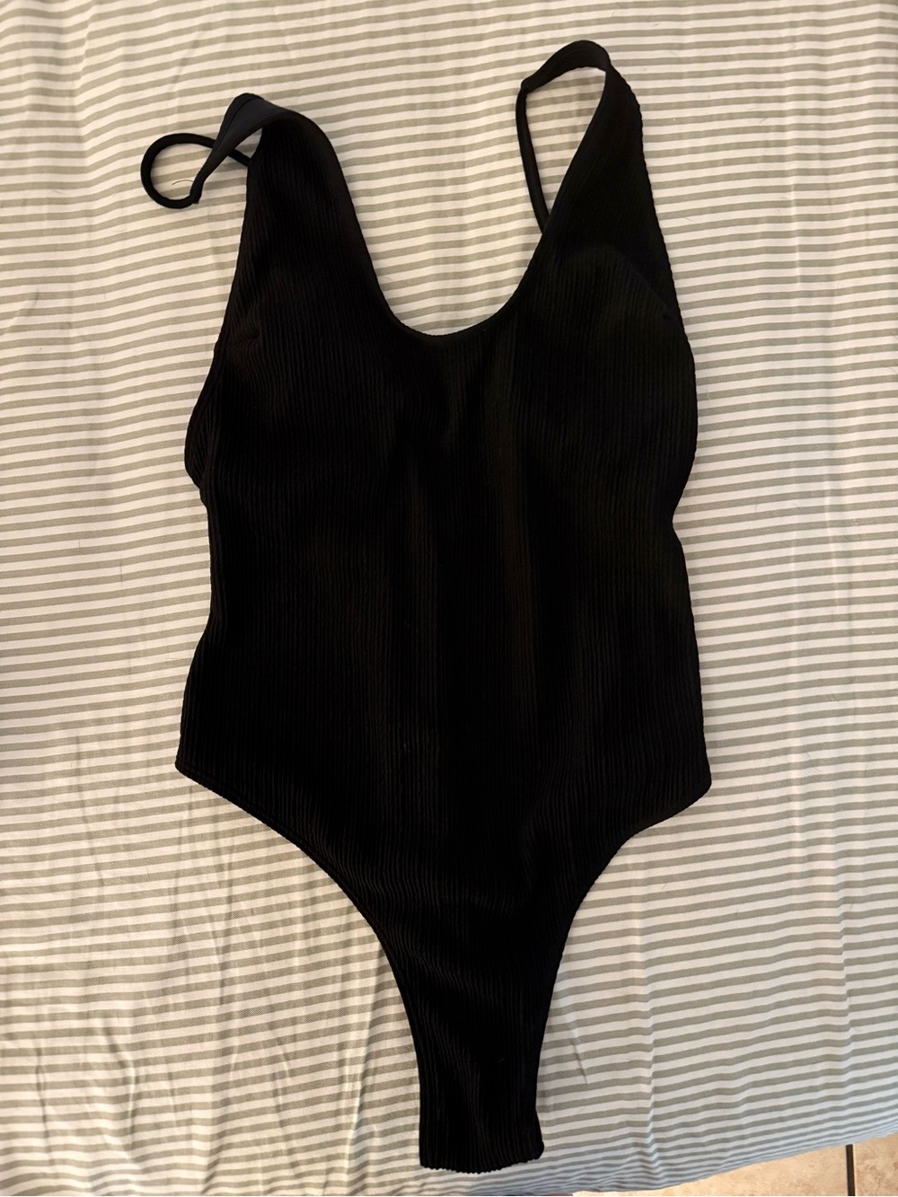 Black Ribbed One-Piece Swimsuit